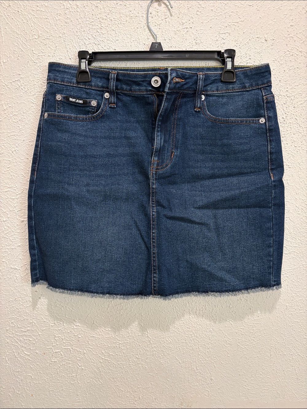 DNY Dark Blue Denim Mini Skirt with Raw Hem